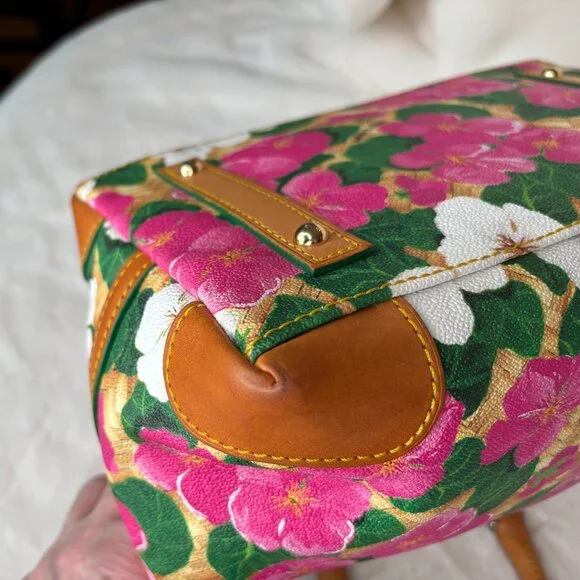 Dooney & Bourke Pink & White Pansy Flower Design With Basketweave Satchel - Picture 10 of 16